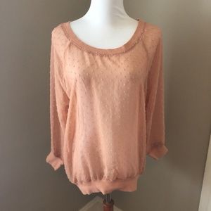 Forever 21 Peach Polka Dot Sheer Pullover Sz M